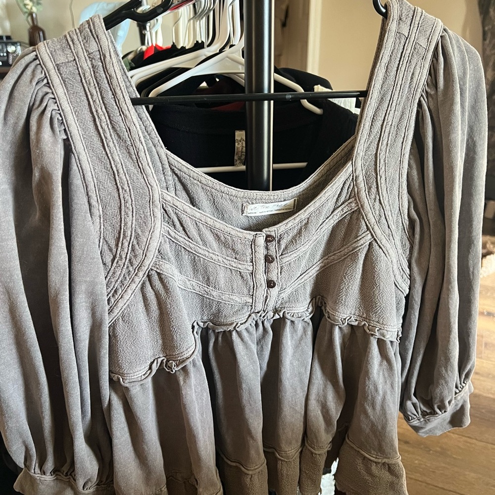 Free People Gray Textured Blouse
